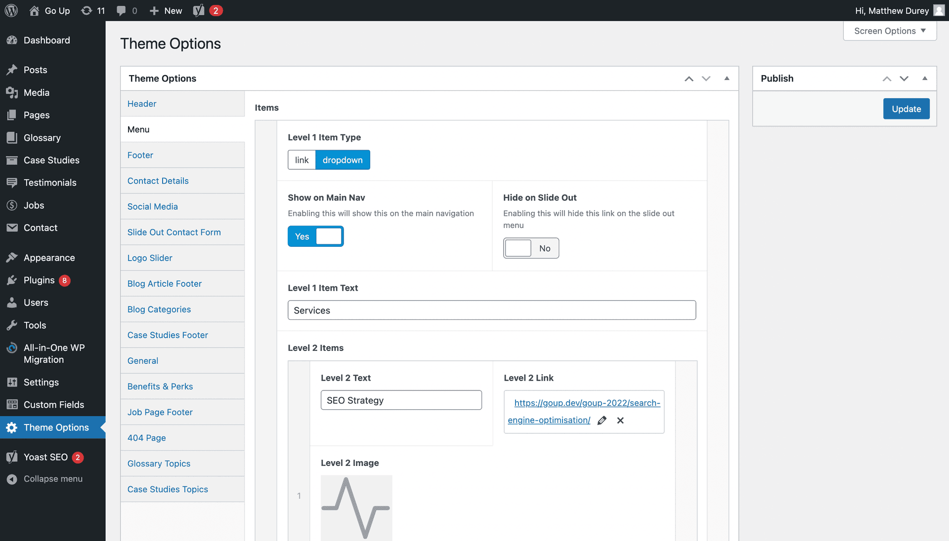 Menu set within theme options