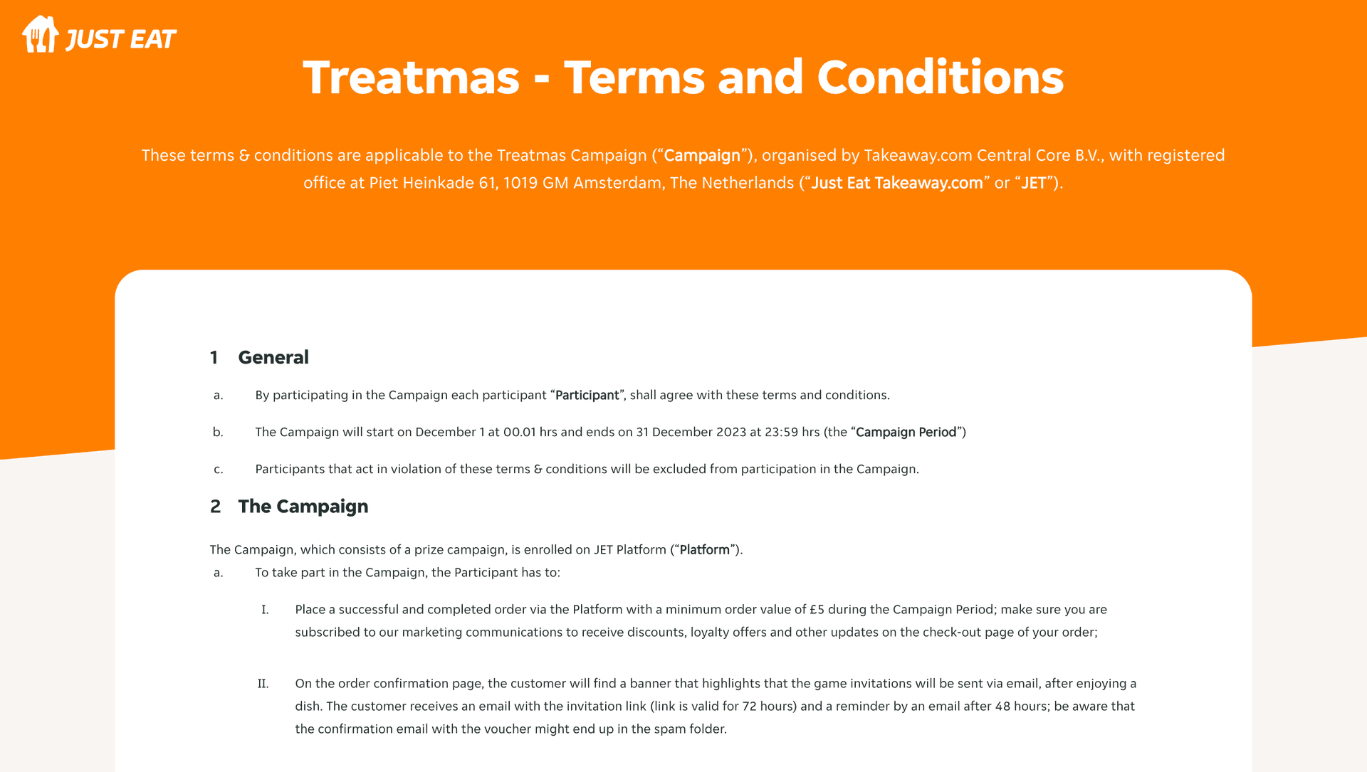 Terms and conditions page