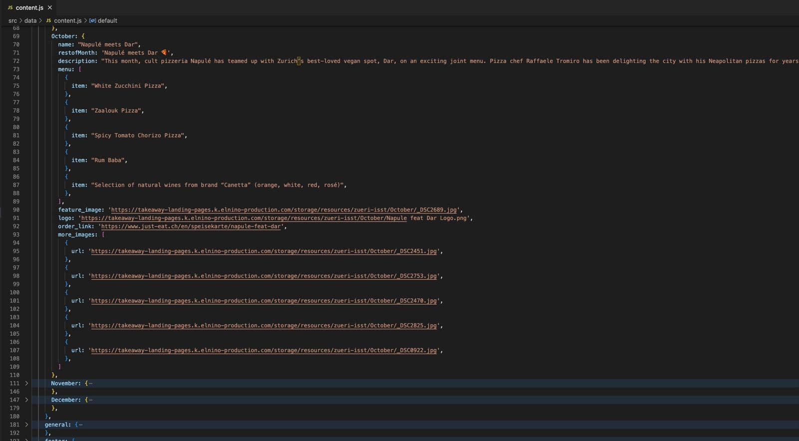 Array showing October data