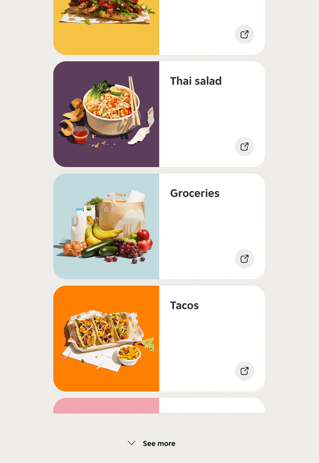 food section on mobile