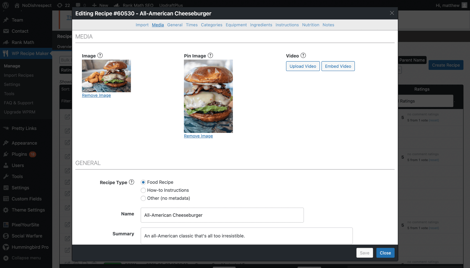 Upload Images for Recipes